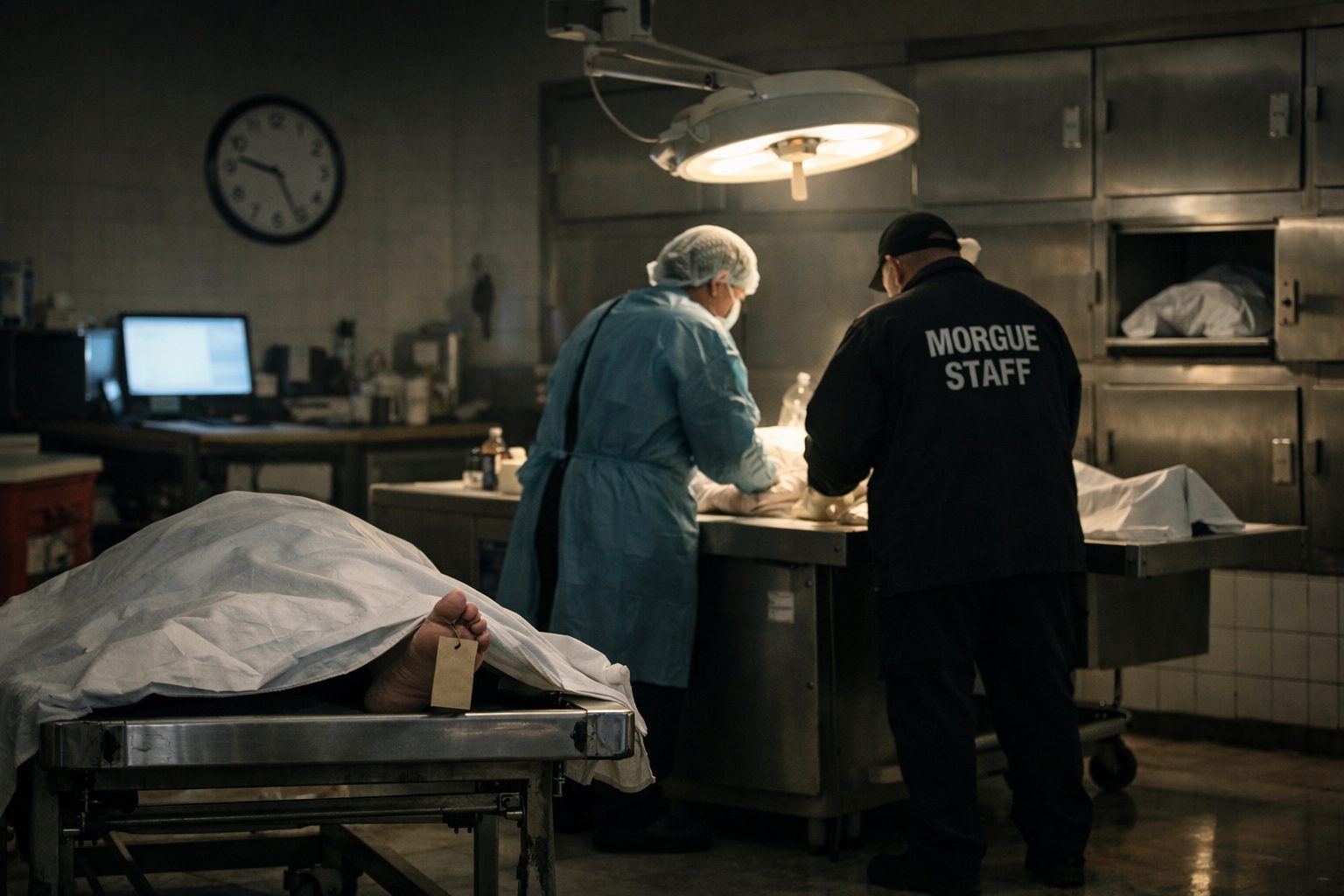 Morgue en fonctionnement le week-end avec personnel et salle de conservation