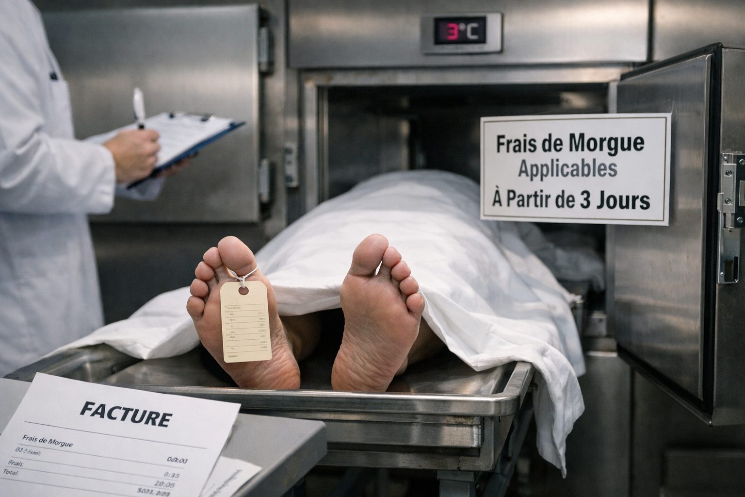 Chambre mortuaire d’hôpital illustrant la facturation de la morgue à partir du quatrième jour après le décès