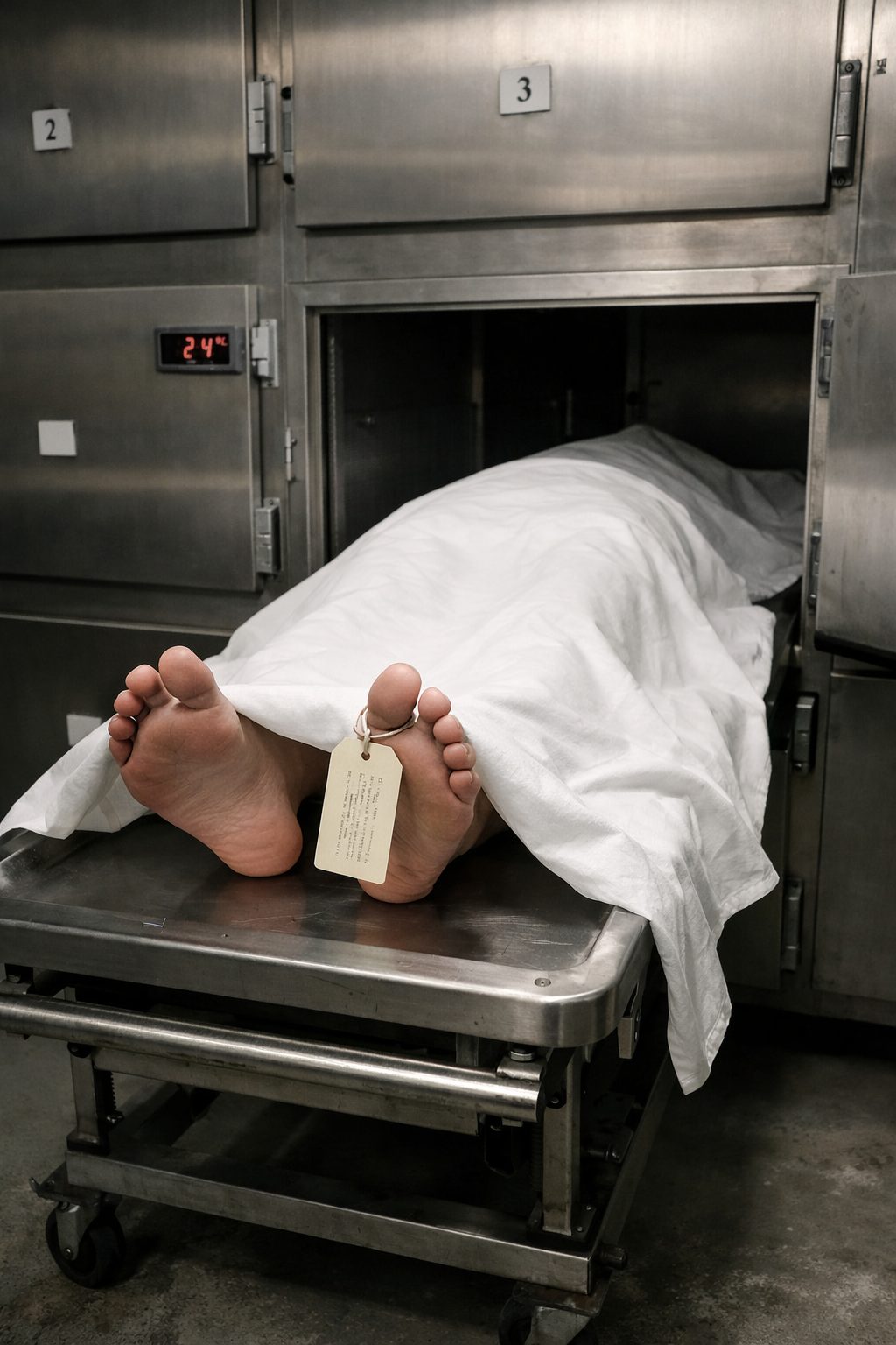 Corps recouvert d’un drap en chambre mortuaire dans un hôpital