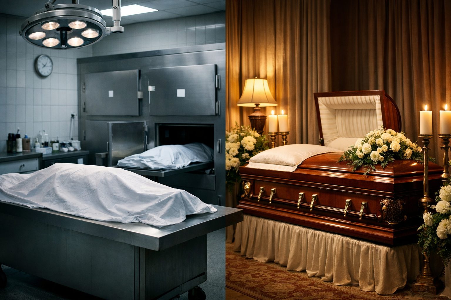 Comparaison entre une chambre mortuaire au cadre médical et une chambre funéraire aménagée pour le recueillement des proches