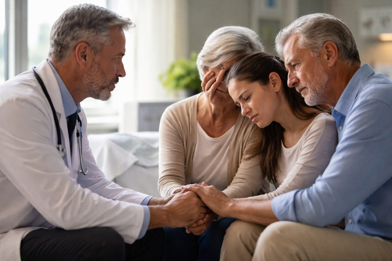 Médecin soutenant une famille à l’hôpital dans un moment difficile