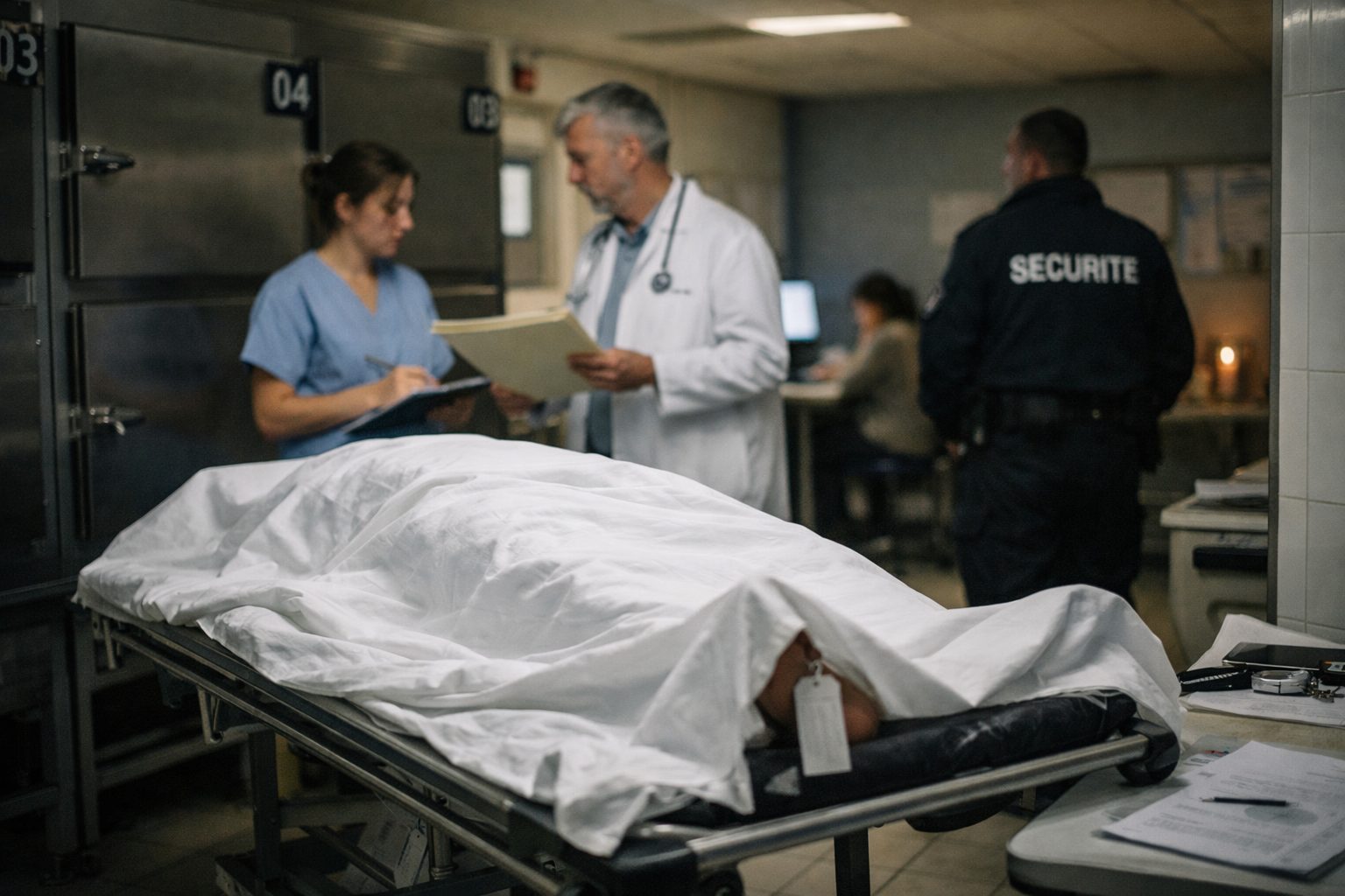 Personnel hospitalier organisant la prise en charge d’un décès le week-end dans une chambre mortuaire