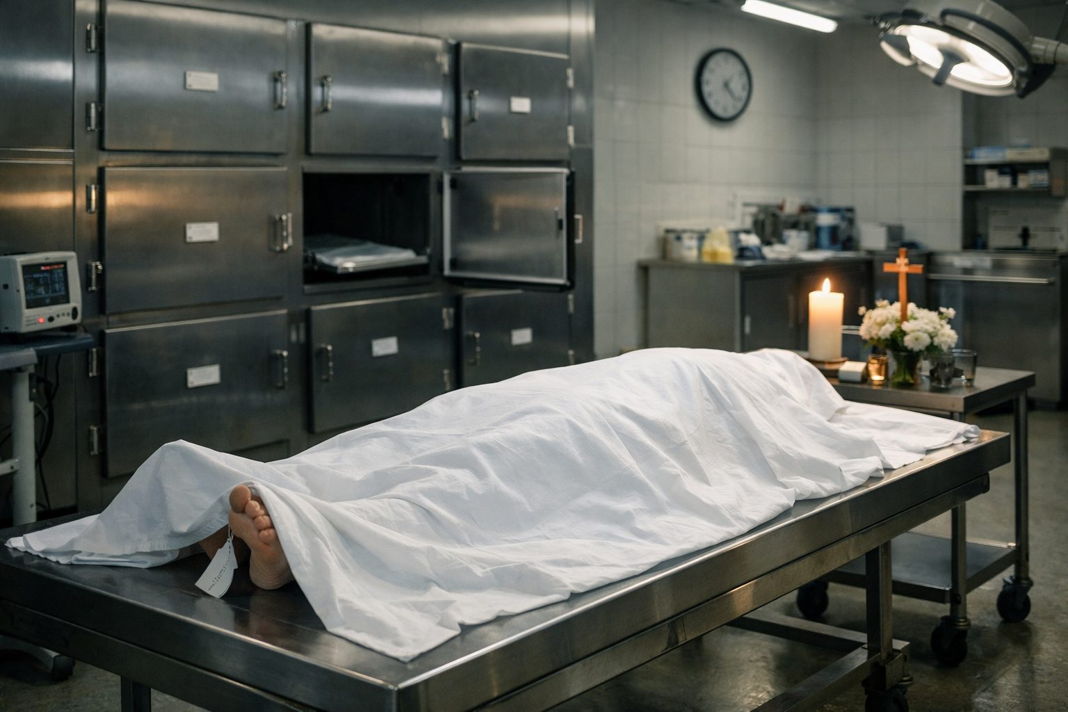Chambre mortuaire sobre et apaisée illustrant un dernier lieu de recueillement avant les obsèques