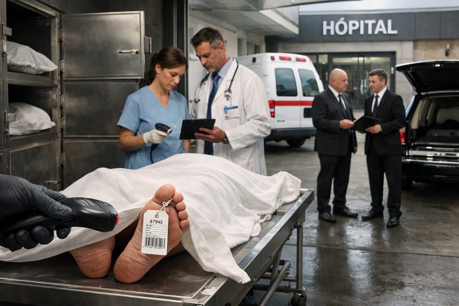 Traçabilité entre morgue, chambre mortuaire, hôpital et pompes funèbres lors du transfert sécurisé d’un défunt