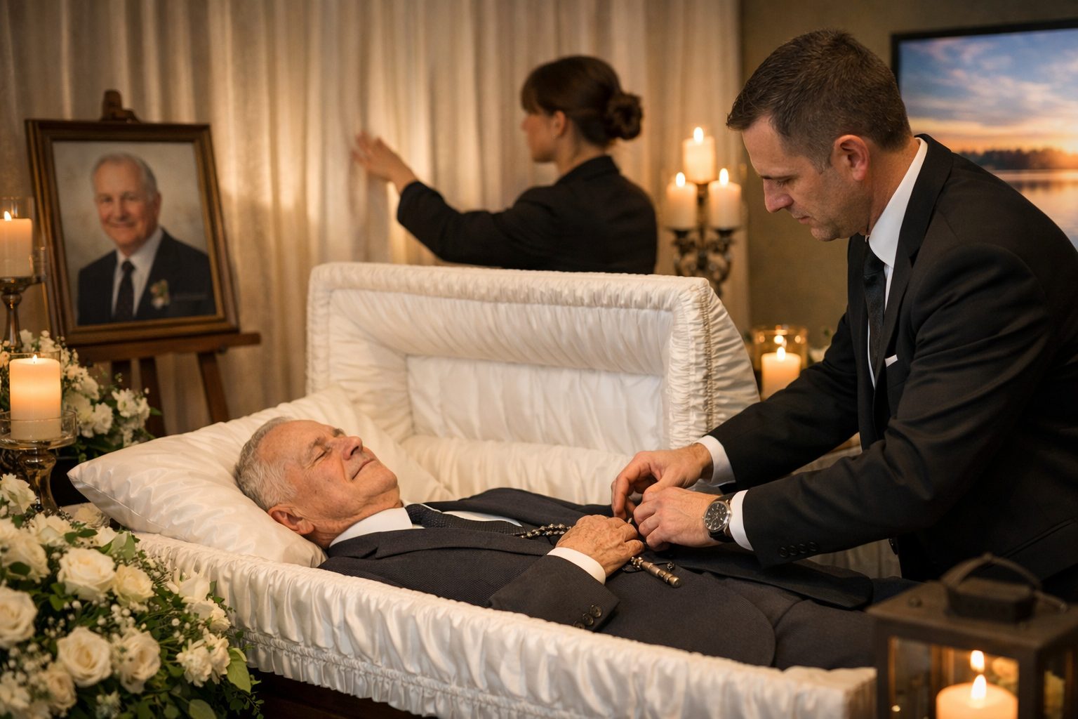 chambre funéraire avec présentation soignée du défunt lors d’un dernier hommage