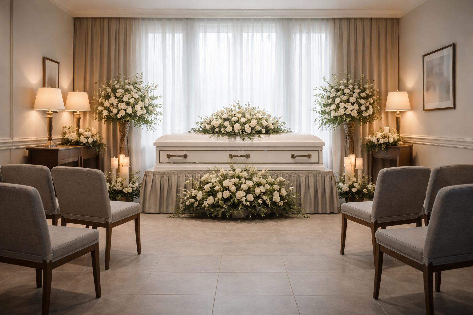 Chambre funéraire sobre, calme et propre avec espace de recueillement apaisant