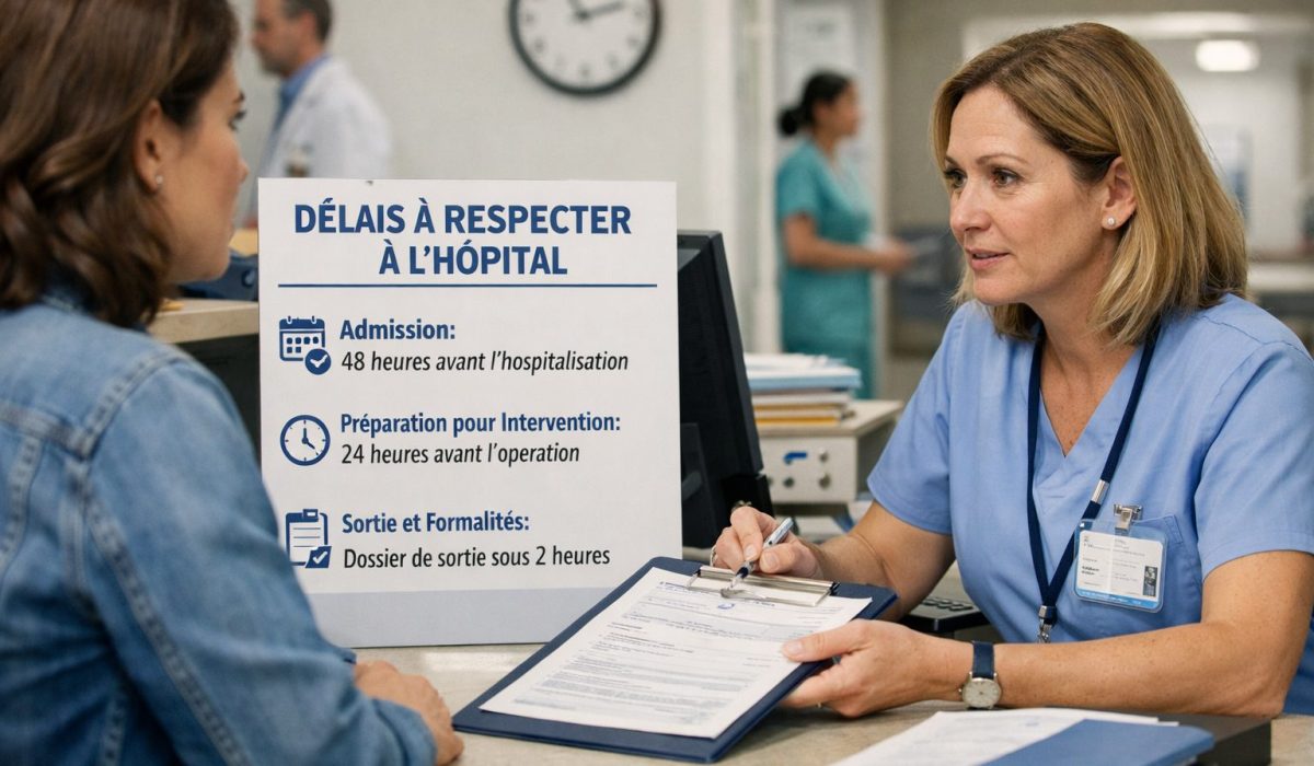 Patiente effectuant des formalités administratives à l’hôpital avec une agente d’accueil avant une hospitalisation