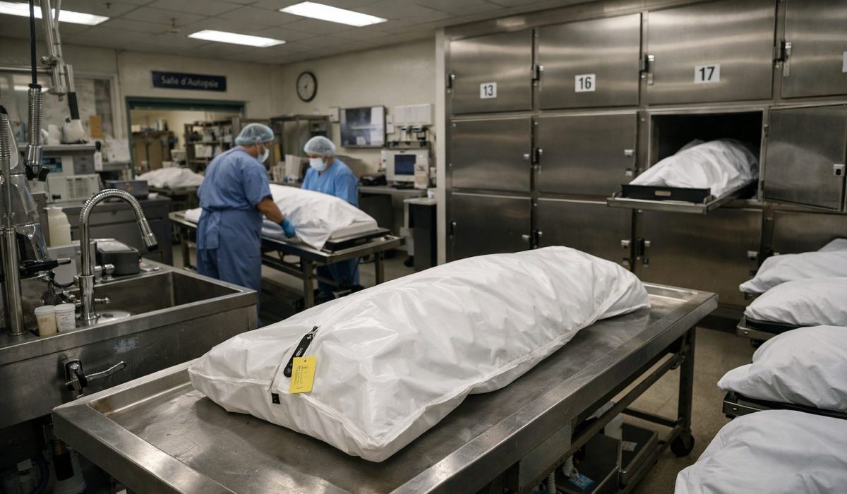 Organisation d’une morgue dans un grand hôpital avec salle de conservation, personnel hospitalier et équipements mortuaires