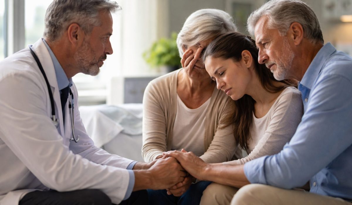 Médecin soutenant une famille à l’hôpital dans un moment difficile