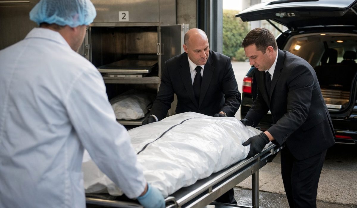 Transfert du défunt par des pompes funèbres après la chambre mortuaire dans un établissement de santé