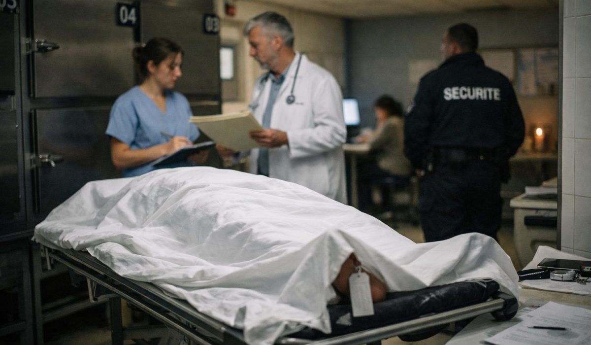 Personnel hospitalier organisant la prise en charge d’un décès le week-end dans une chambre mortuaire