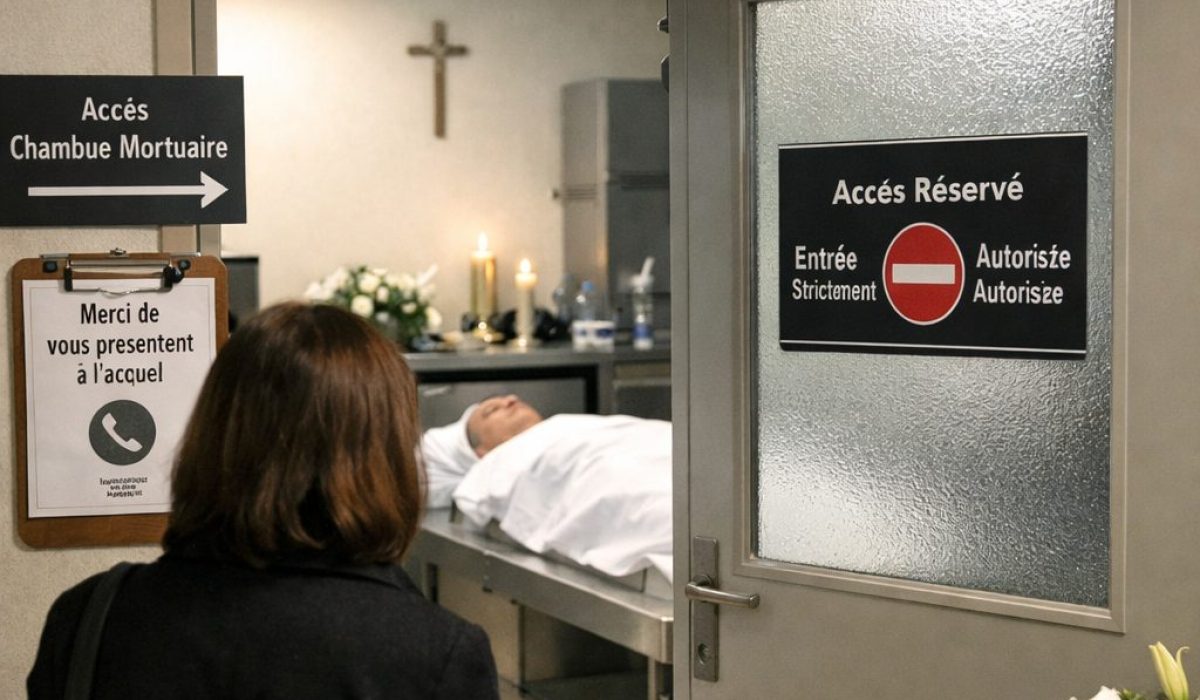 Femme entrant dans une chambre mortuaire après un décès dans un établissement hospitalier