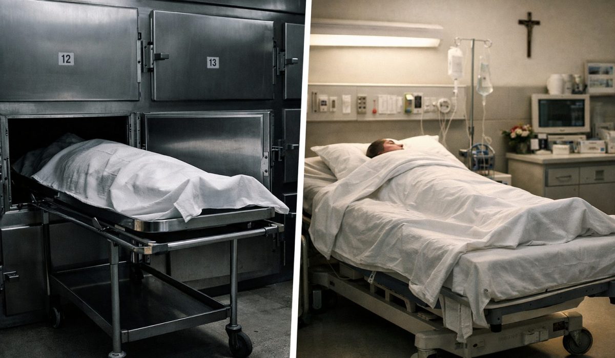 Différence entre morgue et chambre mortuaire dans un visuel réaliste montrant deux espaces de prise en charge après décès
