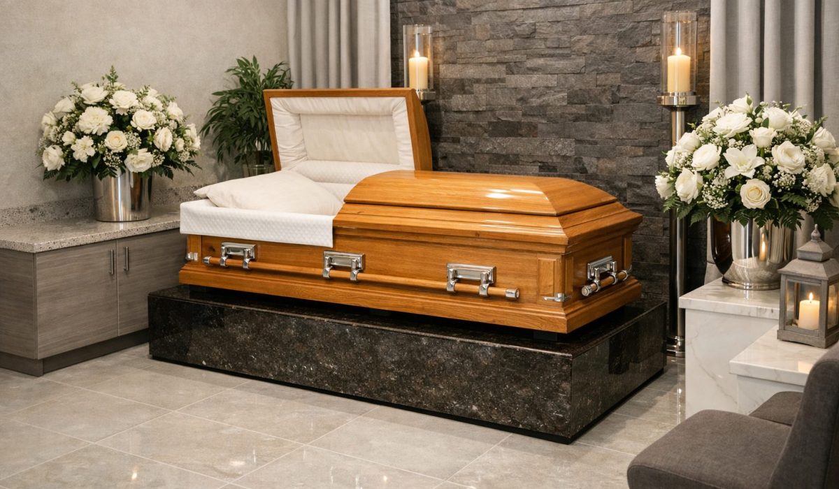 Chambre funéraire avec sol carrelé, surfaces lisses et matériaux faciles à entretenir