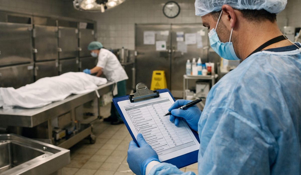 Chambre mortuaire propre et parfaitement entretenue illustrant l’importance d’un plan d’entretien précis pour l’hygiène, la sécurité et la dignité des lieux.